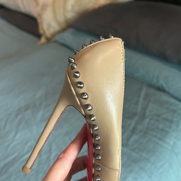 Louboutin Lucifer Bow 120 Spike Pumps size 38.5 Nude Pomice - Picture 13 of 15